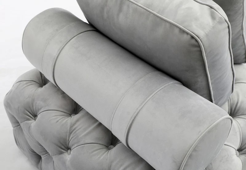 Casa Padrino Luxus Chesterfield Samt Chaiselongue mit 3 Kissen Grau 162 x 90 x H. 65 cm - Chesterfield Möbel - Wohnzimmer Möbel