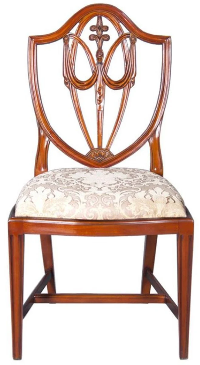 Casa Padrino Luxus Art Deco Esszimmerstuhl Braun / Gold 58,4 x 50,8 x H. 99,1 cm - Eleganter Massivholz Stuhl mit Muster - Art Deco Esszimmer Möbel