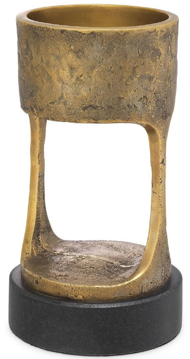Casa Padrino Luxus Kerzenhalter Vintage Messingfarben / Schwarz Ø 13 x H. 24 cm - Messing Kerzenständer mit Granitsockel - Deko Accessoires
