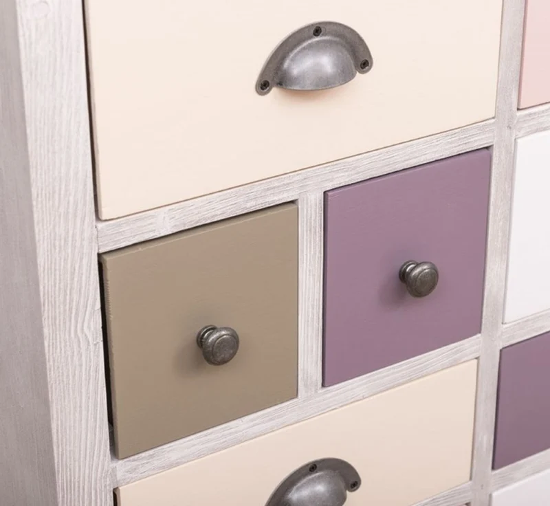 Casa Padrino Landhausstil Kommode Hellgrau / Mehrfarbig 90 x 35 x H. 97 cm - Massivholz Schrank mit 13 Schubladen - Landhausstil Möbel