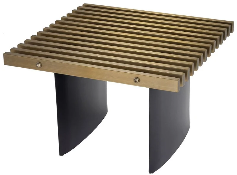Casa Padrino Luxus Industrial Design Beistelltisch Messingfarben / Schwarz 60,5 x 60,5 x H. 40 cm - Industrie Stil Tisch mit Metallgitter Tischplatte und ellipsenförmigen Tischbeinen - Luxus Qualität