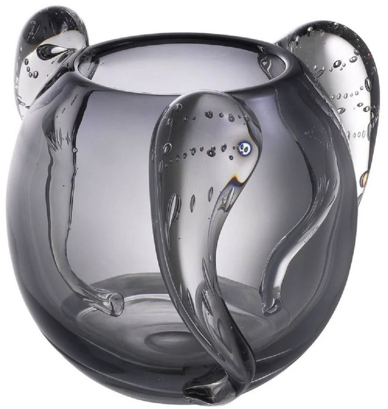Casa Padrino Luxus Deko Glas Vase Grau Ø 23 x H. 24 cm - Elegante mundgeblasene Blumenvase - Luxus Deko Accessoires