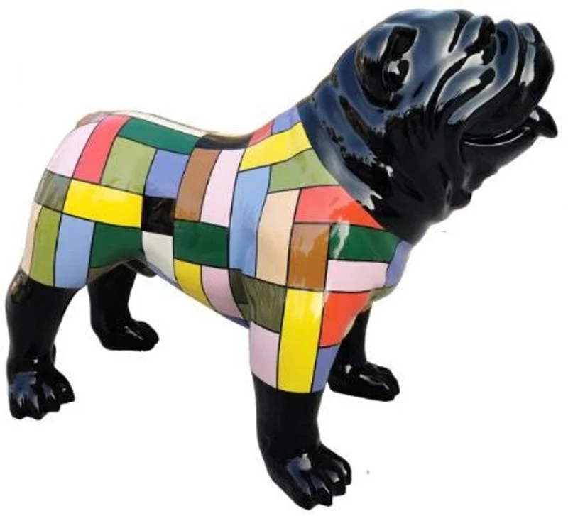 Casa Padrino Designer Dekofigur Hund Bulldogge Schwarz / Mehrfarbig 90 x H. 74 cm - Wetterbeständige Deko Skulptur - Wohnzimmer Deko - Garten Deko - Designer Deko Tierfigur