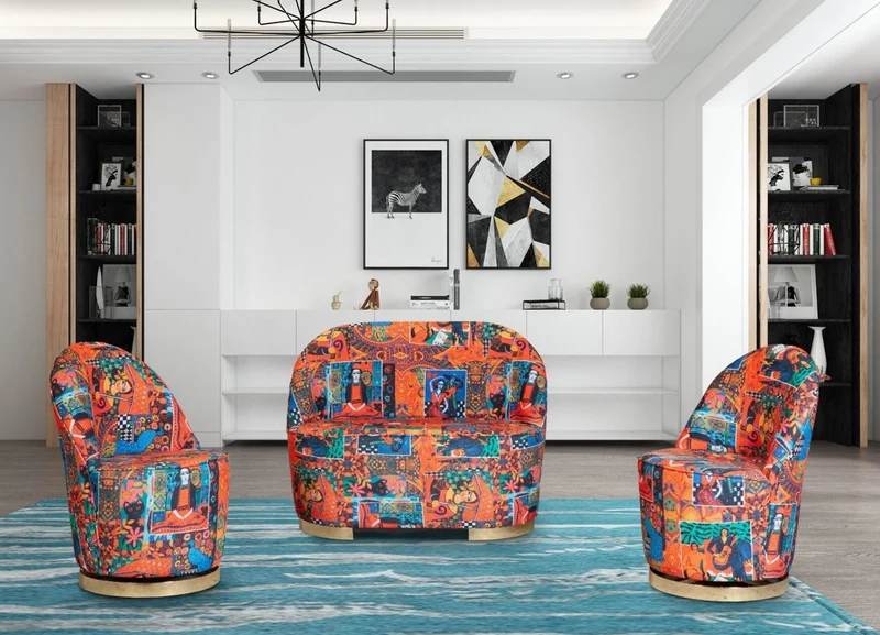 Casa Padrino Designer Art Deco Drehsessel Mehrfarbig / Gold 56 x 52 x H. 80 cm - Wohnzimmer Sessel - Art Deco Möbel