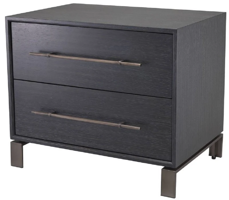 Casa Padrino Luxus Beistelltisch Anthrazitgrau / Bronzefarben 65 x 48 x H. 55 cm - Nachttisch mit 2 Schubladen - Luxus Möbel