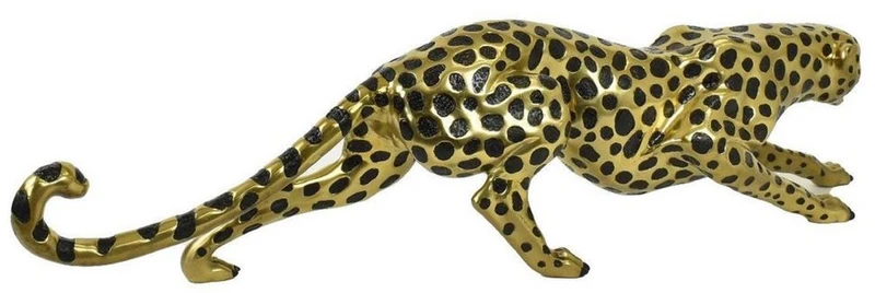 Casa Padrino Luxus Bronzefigur Gepard Gold / Schwarz 115 x 17 x H. 26 cm - Bronze Skulptur - Dekofigur - Luxus Deko Accessoires