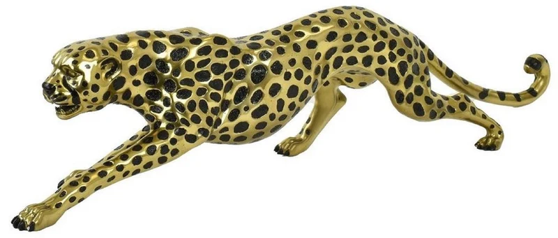 Casa Padrino Luxus Bronzefigur Gepard Gold / Schwarz 115 x 17 x H. 26 cm - Bronze Skulptur - Dekofigur - Luxus Deko Accessoires