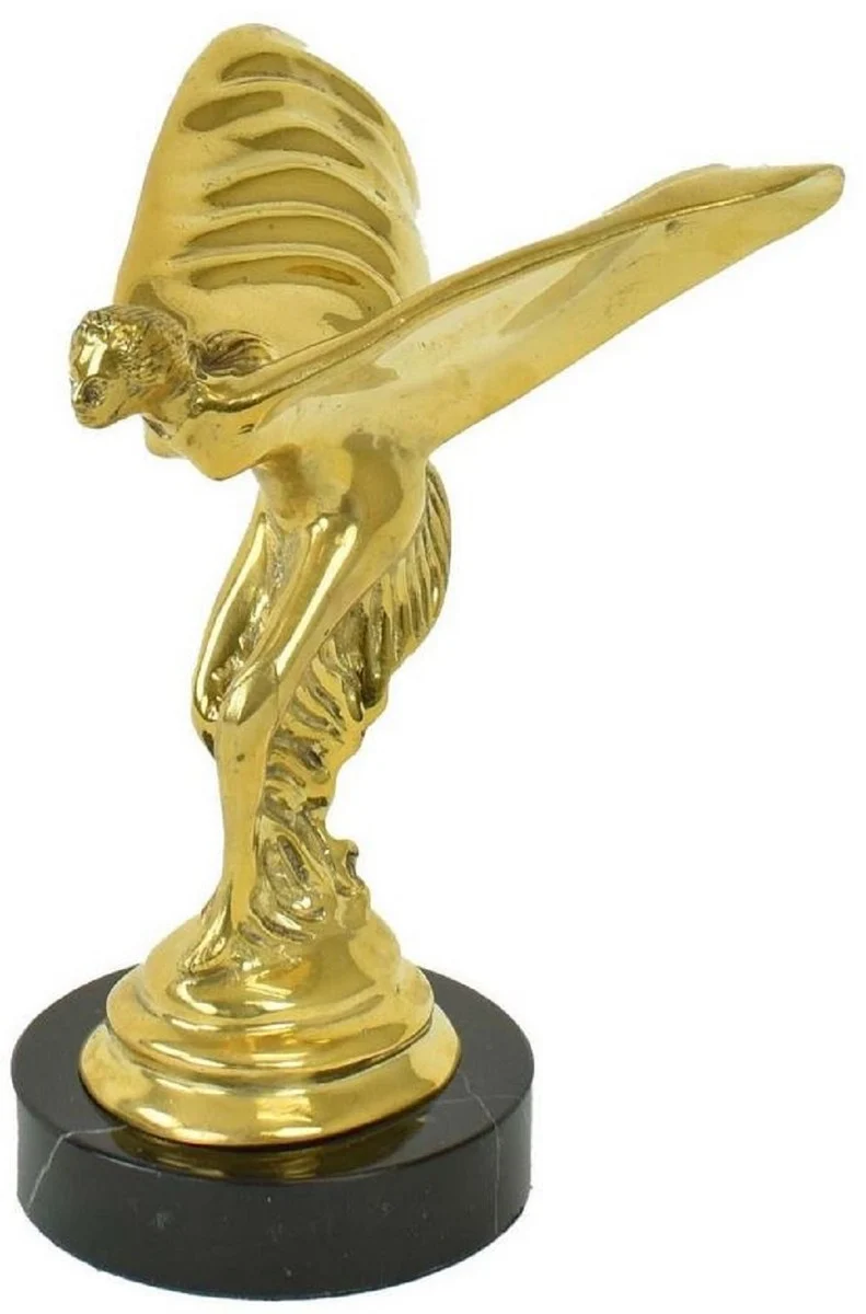 Casa Padrino Luxus Bronze Skulptur Spirit of Ecstasy Frau mit Flügeln Gold / Schwarz 15 x 15 x H. 21 cm - Edle Bronzefigur mit Marmorsockel - Luxus Deko Accessoires