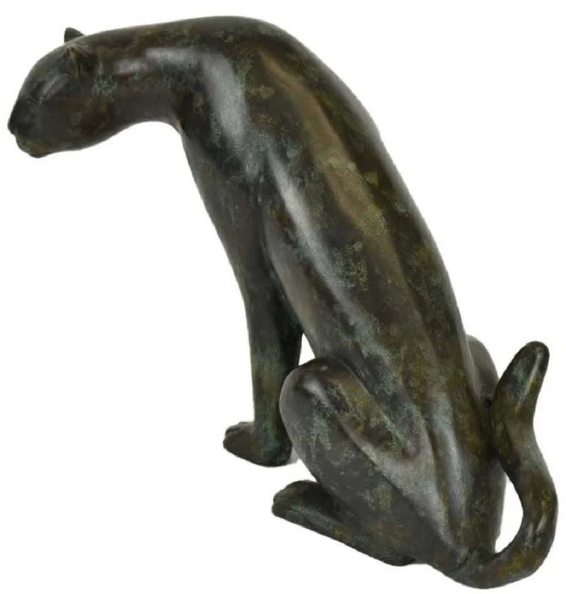 Casa Padrino Luxus Bronzefigur Gepard Schwarz / Grün 20 x 33 x H. 22 cm - Bronze Skulptur - Dekofigur - Luxus Deko Accessoires