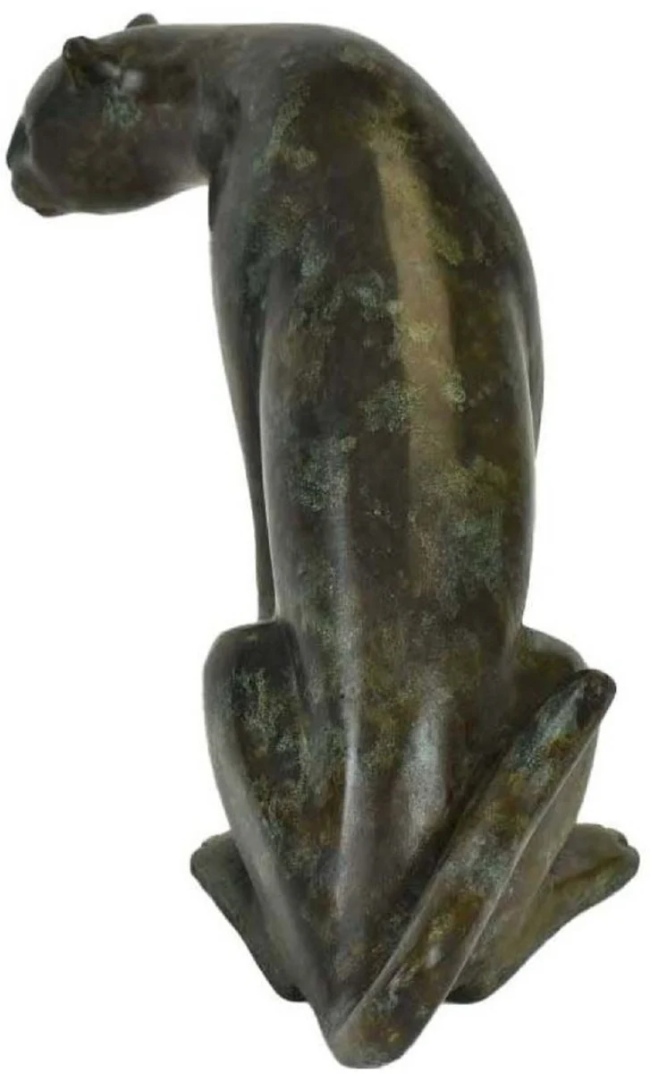 Casa Padrino Luxus Bronzefigur Gepard Schwarz / Grün 20 x 33 x H. 22 cm - Bronze Skulptur - Dekofigur - Luxus Deko Accessoires