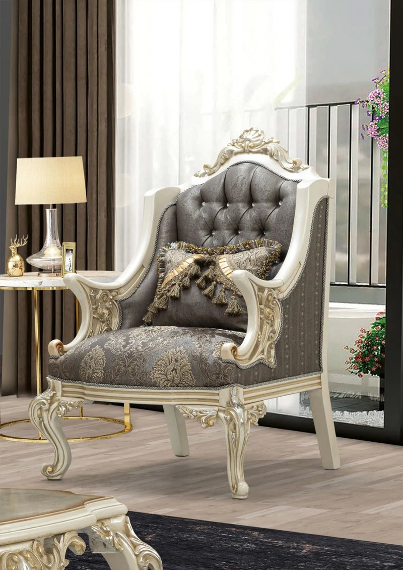Casa Padrino Luxus Barock Wohnzimmer Set Grau / Braun / Weiß / Gold / Silber - 2 Sofas & 2 Sessel & 1 Couchtisch - Handgefertigte Barock Wohnzimmer Möbel - Edel & Prunkvoll