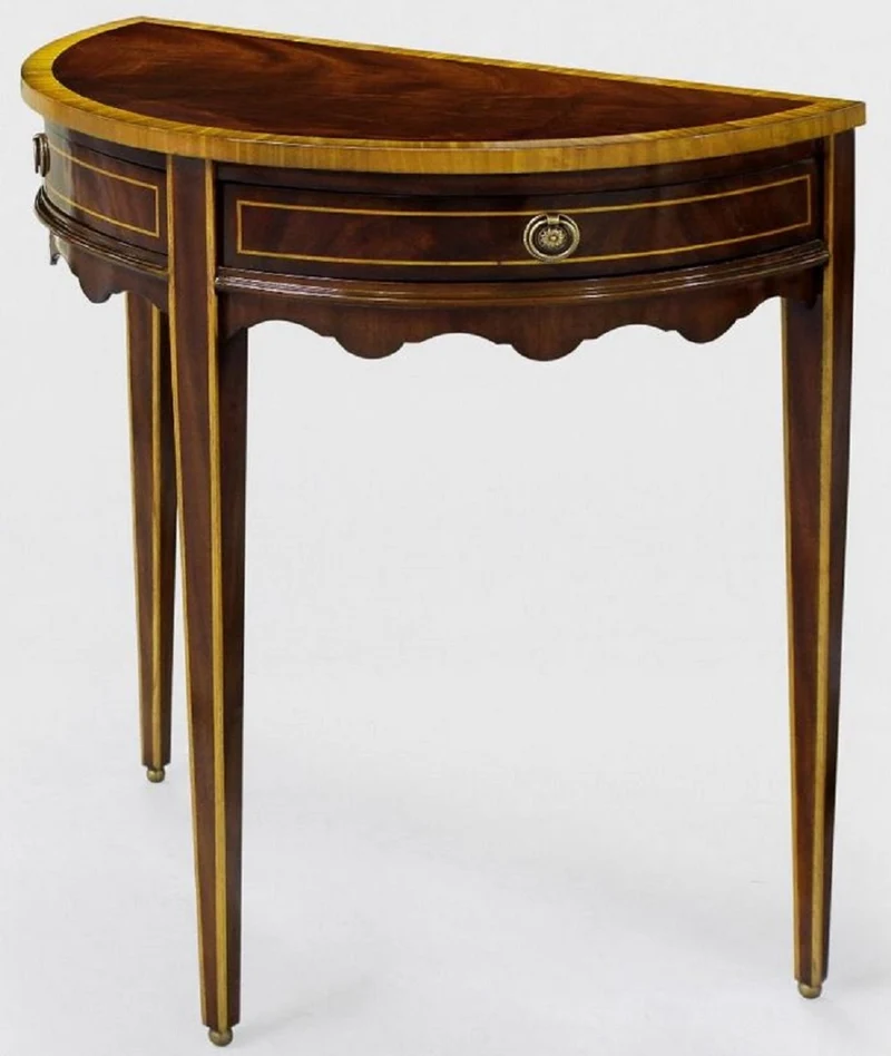 Casa Padrino Luxus Barock Beistelltisch Dunkelbraun / Hellbraun 71 x 36 x H. 74 cm - Halbrunder Mahagoni Tisch mit 2 Schubladen - Nachttisch - Nachtkommode - Barock Möbel