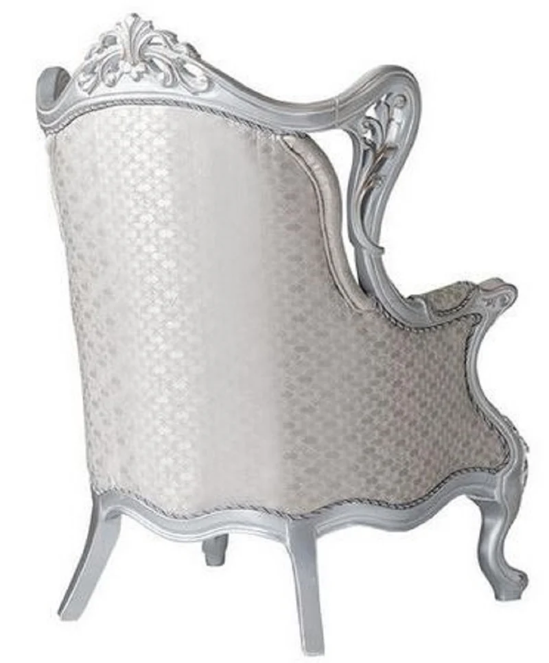 Casa Padrino Luxus Barock Ohrensessel Champagnerfarben / Silber 85 x 80 x H. 120 cm - Prunkvoller Wohnzimmer Sessel mit dekorativem Kissen - Barock Möbel