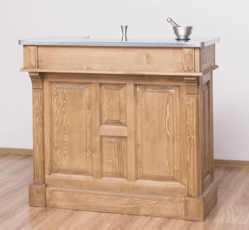Casa Padrino Landhausstil Theke Naturfarben / Silber 120 x 65 x H. 107 cm - Massivholz Thekentisch mit verzinkter Tischplatte - Barmöbel im Landhausstil