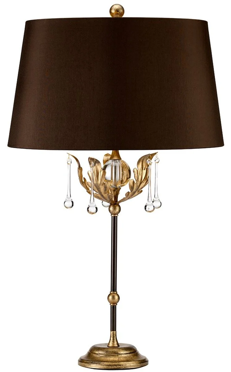 Casa Padrino Barock Tischleuchte Bronze / Antik Gold Ø 43 x H. 72 cm - Elegante Schreibtischleuchte mit handgefertigten Stahl Eichenblättern und dekorativen Glastropfen - Barock Leuchten