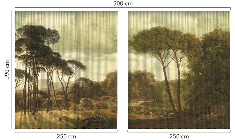 Casa Padrino Luxus Vorhang Set Landschaft Mehrfarbig 250 x H. 290 cm - Bedruckte Leinen & Samt Vorhänge - Ösenvorhänge - Schiebevorhänge - Luxus Qualität