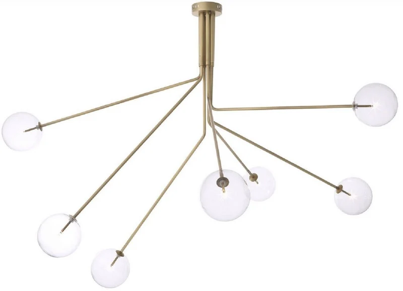 Casa Padrino Luxus Halogen Kronleuchter Antik Messingfarben 192 x 192 x H. 85 cm - Moderner dimmbarer Kronleuchter mit runden Glas Lampenschirmen - Luxus Kollektion