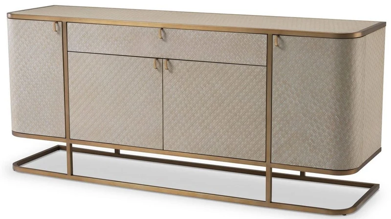 Casa Padrino Luxus Kommode mit 4 Türen und Schublade Beige / Messingfarben 170 x 46 x H. 75 cm - Sideboard - Schrank - Luxus Möbel - Luxus Qualität