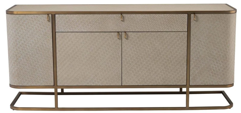 Casa Padrino Luxus Kommode mit 4 Türen und Schublade Beige / Messingfarben 170 x 46 x H. 75 cm - Sideboard - Schrank - Luxus Möbel - Luxus Qualität