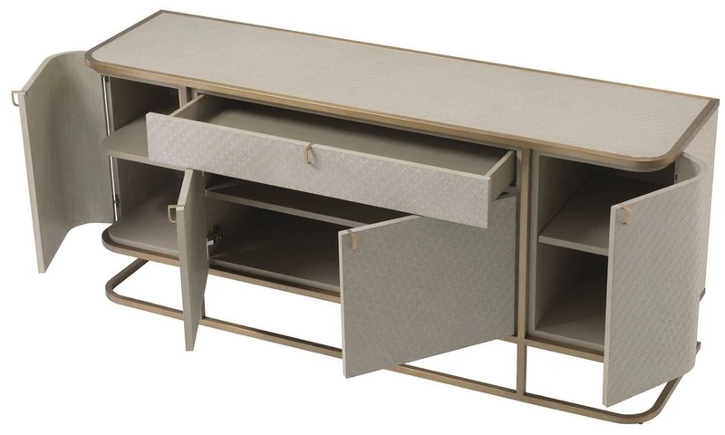 Casa Padrino Luxus Kommode mit 4 Türen und Schublade Beige / Messingfarben 170 x 46 x H. 75 cm - Sideboard - Schrank - Luxus Möbel - Luxus Qualität