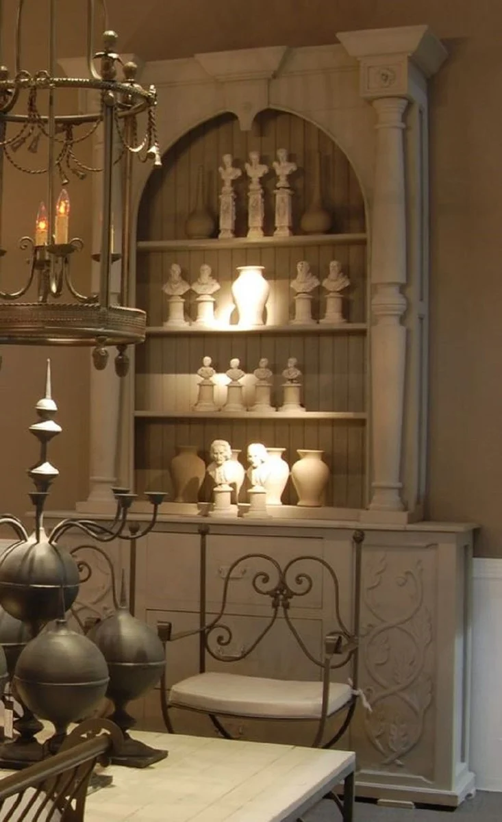 Casa Padrino Luxus Landhausstil Schrank Hellgrau - Handgefertigter Massivholz Regalschrank - Wohnzimmerschrank - Esszimmerschrank - Landhausstil Möbel