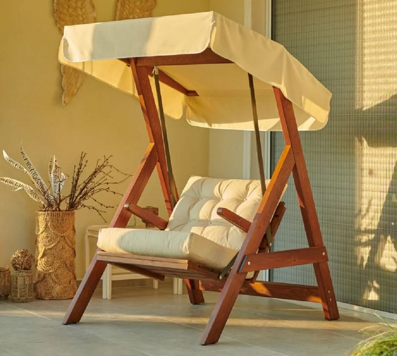 Casa Padrino Luxus Hollywood Schaukel Cremefarben / Braun - Moderne Wetterfeste Garten Schaukel mit Sonnendach - Terrassen Möbel - Garten Möbel - Luxus Kollektion