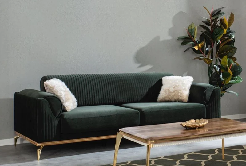 Casa Padrino Luxus Art Deco Sofa Grün / Braun / Gold 230 x 100 x H. 92 cm - Edles Wohnzimmer Sofa mit dekorativen Kissen - Luxus Art Deco Möbel
