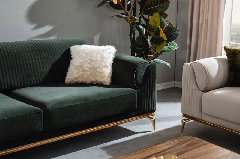 Casa Padrino Luxus Art Deco Sofa Grün / Braun / Gold 230 x 100 x H. 92 cm - Edles Wohnzimmer Sofa mit dekorativen Kissen - Luxus Art Deco Möbel