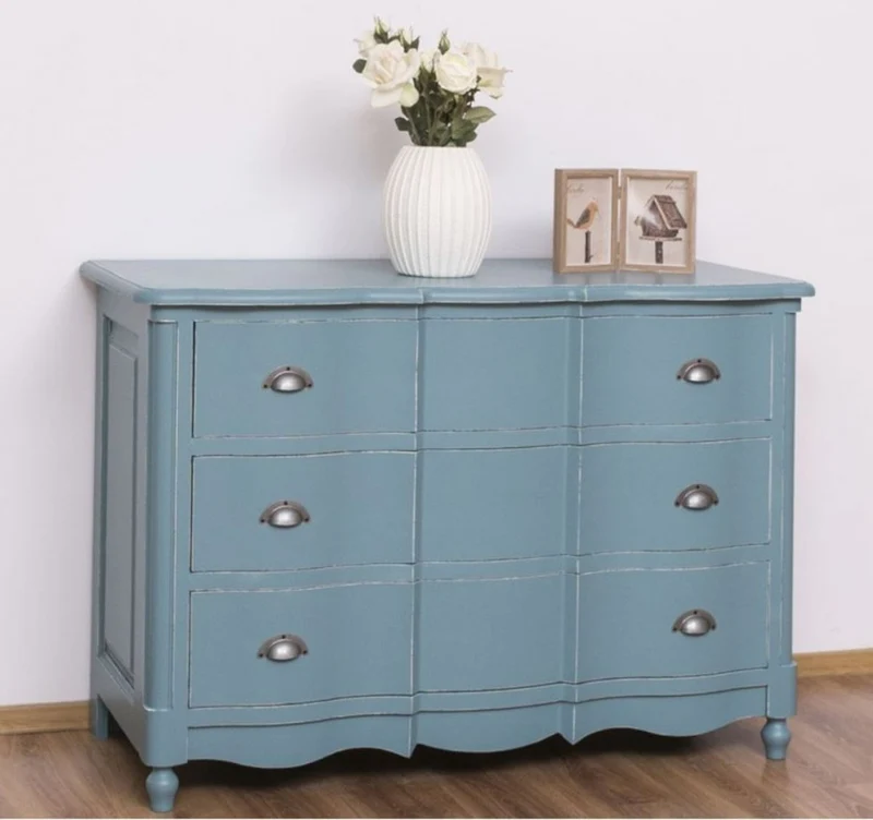 Casa Padrino Landhausstil Kommode Antik Hellblau 130 x 57 x H. 90 cm - Massivholz Schrank mit 3 Schubladen - Landhausstil Möbel