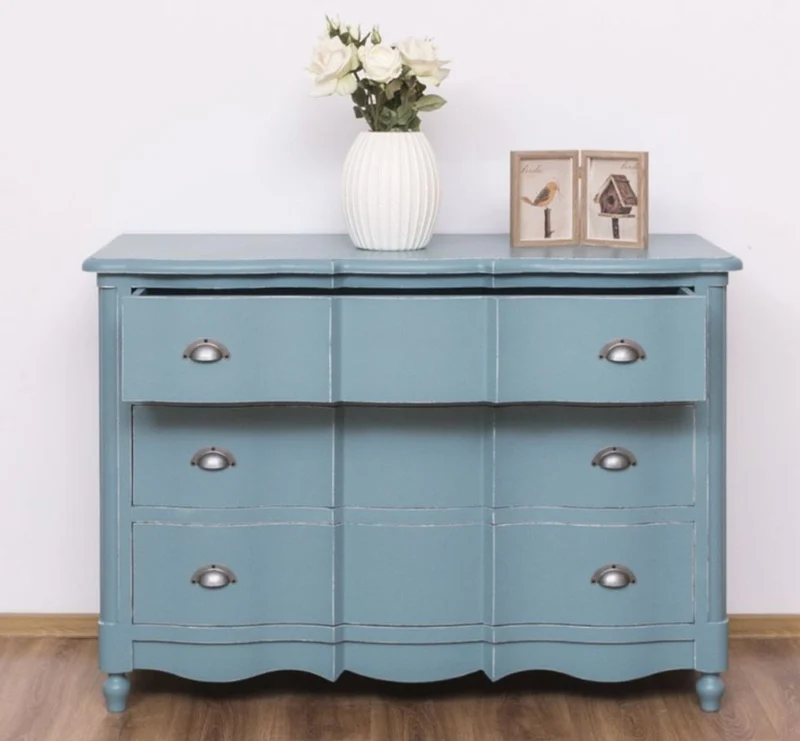 Casa Padrino Landhausstil Kommode Antik Hellblau 130 x 57 x H. 90 cm - Massivholz Schrank mit 3 Schubladen - Landhausstil Möbel