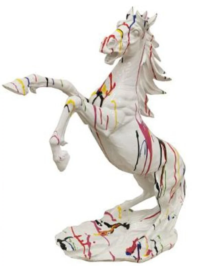 Casa Padrino Designer Dekofigur Wildes Pferd Weiß / Mehrfarbig H. 92 cm - Wetterbeständige Deko Skulptur - Wohnzimmer Deko - Garten Deko - Designer Deko Tierfigur