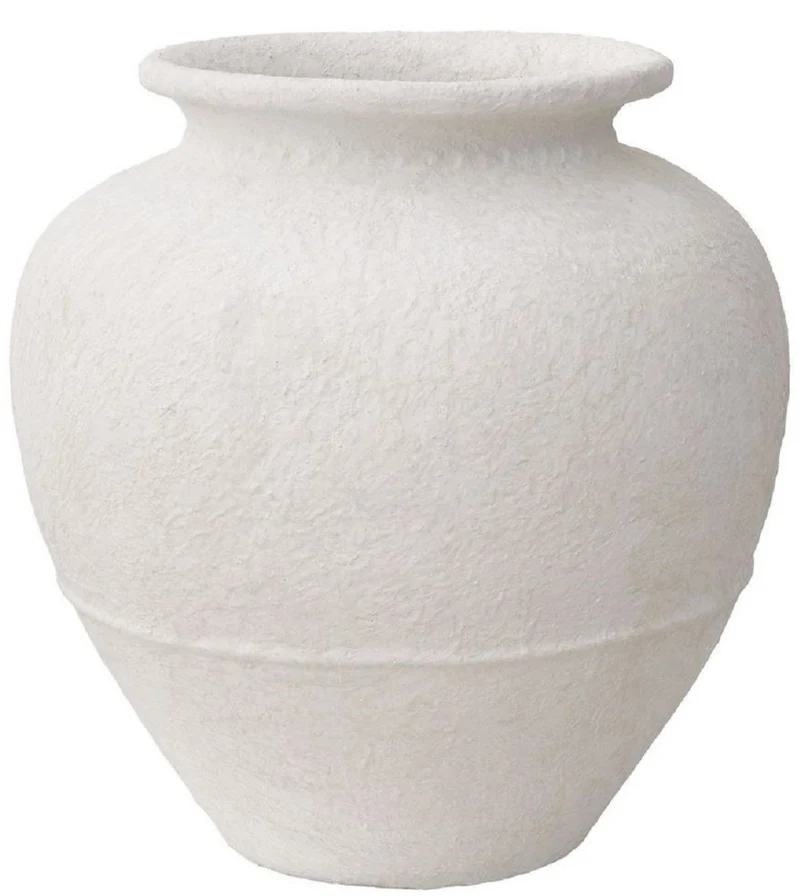 Casa Padrino Luxus Tonvase Matt Weiß Ø 45 x H. 54 cm - Handgefertigte Runde Deko Vase - Wohnzimmer Deko - Garten Deko - Deko Accessoires