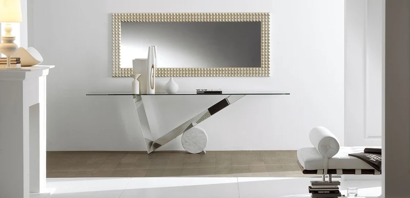 Casa Padrino Designer Konsole Silber / Weiß - Verschiedene Tischgrößen - Konsolentisch mit Glasplatte - Moderne Wohnzimmer Möbel - Luxus Kollektion