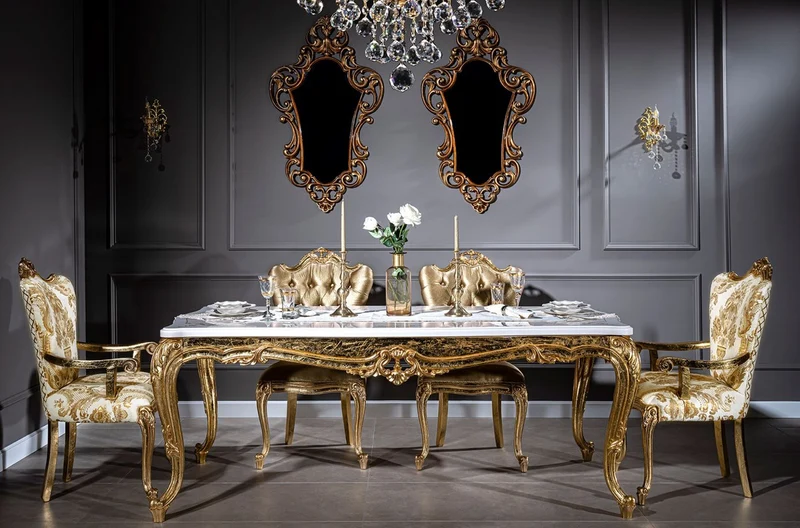 Casa Padrino Luxus Barock Esstisch Weiß / Gold 202 x 102 x H. 80 cm - Massivholz Küchentisch - Esszimmertisch - Prunkvolle Esszimmer Möbel im Barockstil