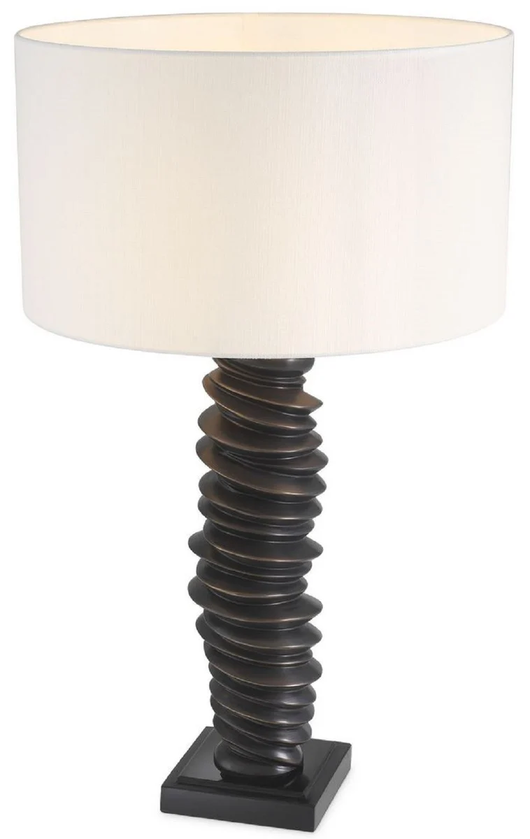 Casa Padrino Luxus Tischleuchte Bronzefarben / Schwarz / Weiß Ø 45 x H. 75 cm - Elegante Schreibtischleuchte mit Granitsockel - Luxus Leuchten