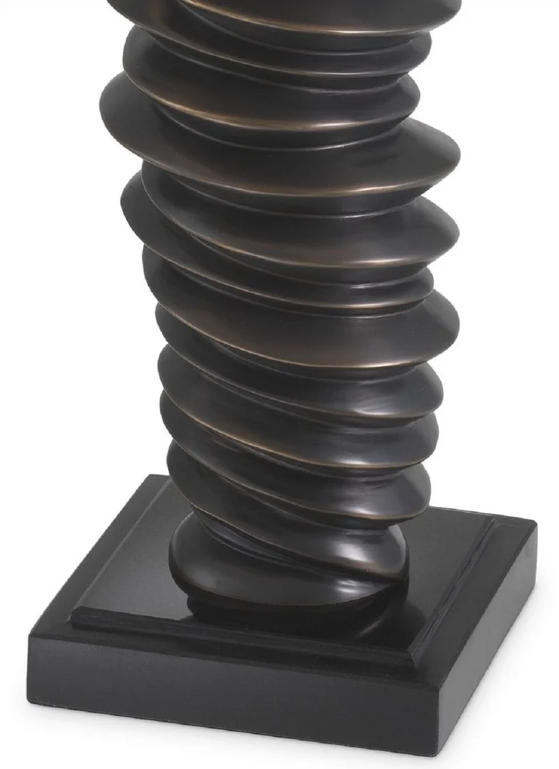 Casa Padrino Luxus Tischleuchte Bronzefarben / Schwarz / Weiß Ø 45 x H. 75 cm - Elegante Schreibtischleuchte mit Granitsockel - Luxus Leuchten