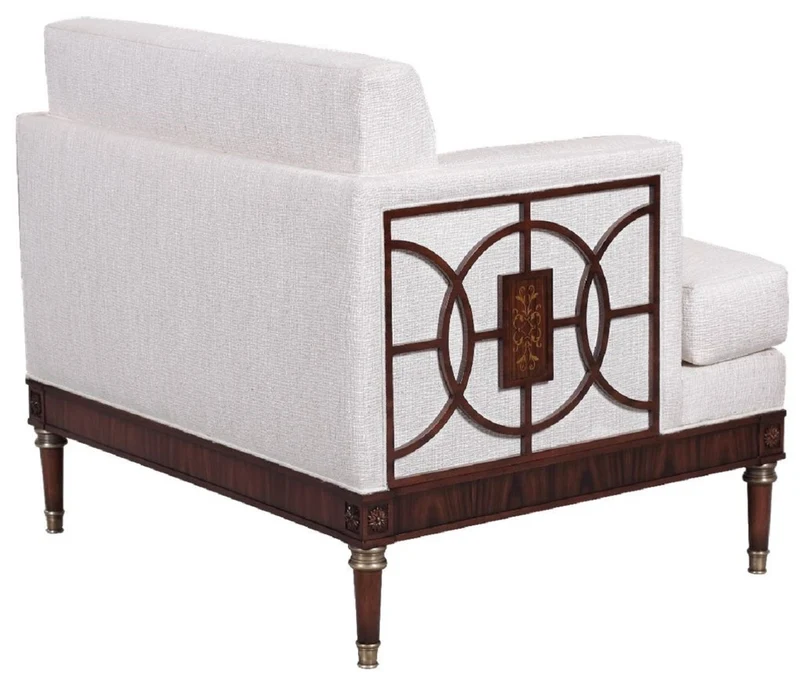 Casa Padrino Luxus Art Deco Lounge Salon Sessel Weiß / Dunkelbraun 92 x 83 x H. 82 cm - Art Deco Wohnzimmer Möbel - Luxus Qualität