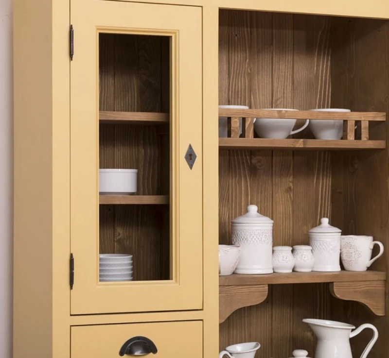 Casa Padrino Landhausstil Küchenschrank Gelb / Braun 137 x 50 x H. 197 cm - 2 Teiliger Küchenschrank mit 5 Türen und 7 Schubladen - Landhausstil Küchenmöbel