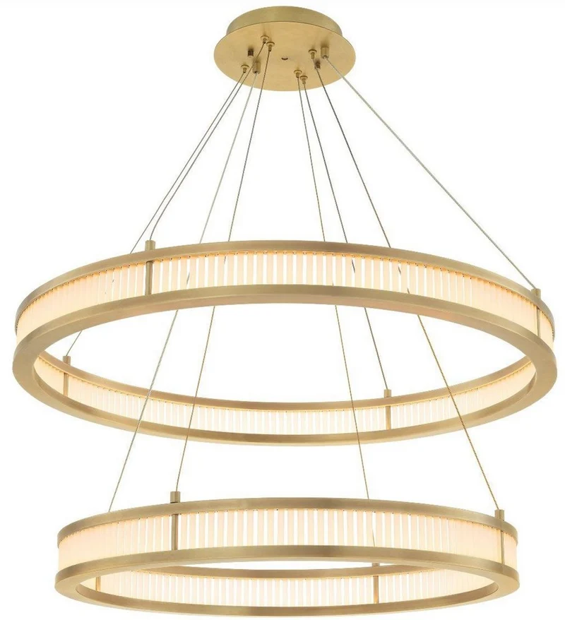 Casa Padrino Luxus LED Kronleuchter Antik Messingfarben / Weiß Ø 85 cm - Moderner runder Kronleuchter - Wohnzimmer Kronleuchter - Hotel Kronleuchter