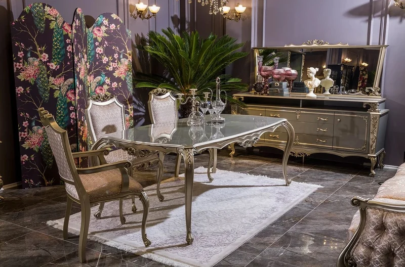 Casa Padrino Luxus Barock Möbel Set Sideboard mit Spiegel Grau / Silber - Prunkvoller Massivholz Schrank mit elegantem Wandspiegel - Möbel im Barockstil