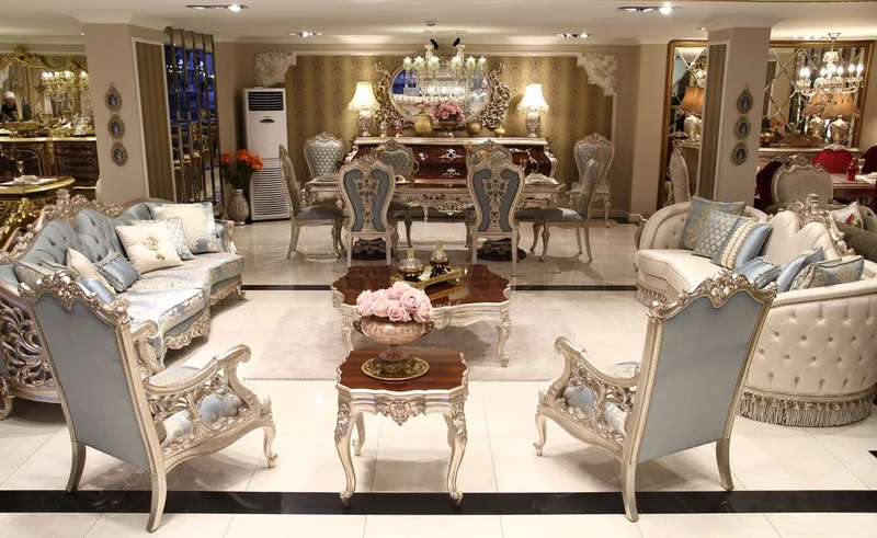 Casa Padrino Luxus Barock Sessel Hellblau / Beige / Silber 80 x 77 x H. 115 cm - Prunkvoller Wohnzimmer Sessel mit edlem Muster - Barock Wohnzimmer Möbel