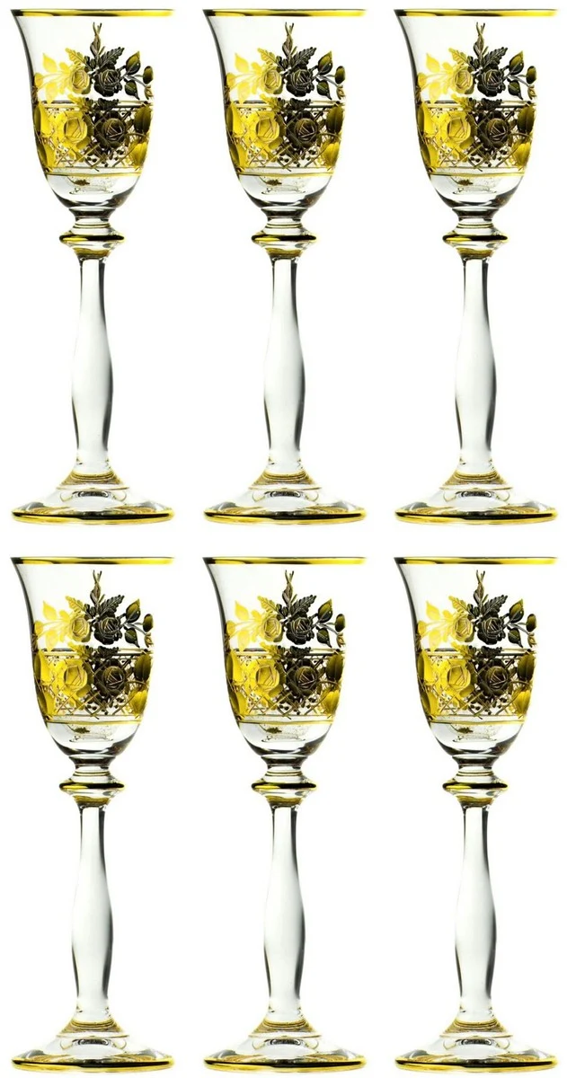 Casa Padrino Luxus Barock Likörglas 6er Set Gold Ø 5,5 x H. 17 cm - Handgefertigte und handgravierte Likörgläser - Hotel & Restaurant Accessoires - Luxus Qualität