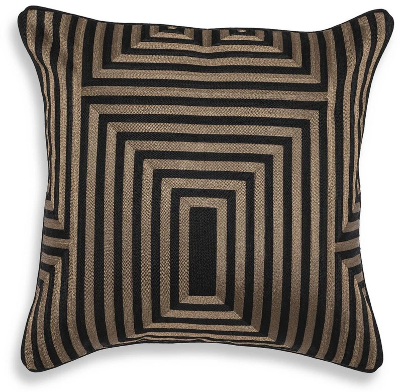 Casa Padrino Luxus Deko Kissen Schwarz / Gold 50 x 50 cm - Edles Zierkissen mit elegantem Muster - Luxus Qualität - Hotel Kollektion