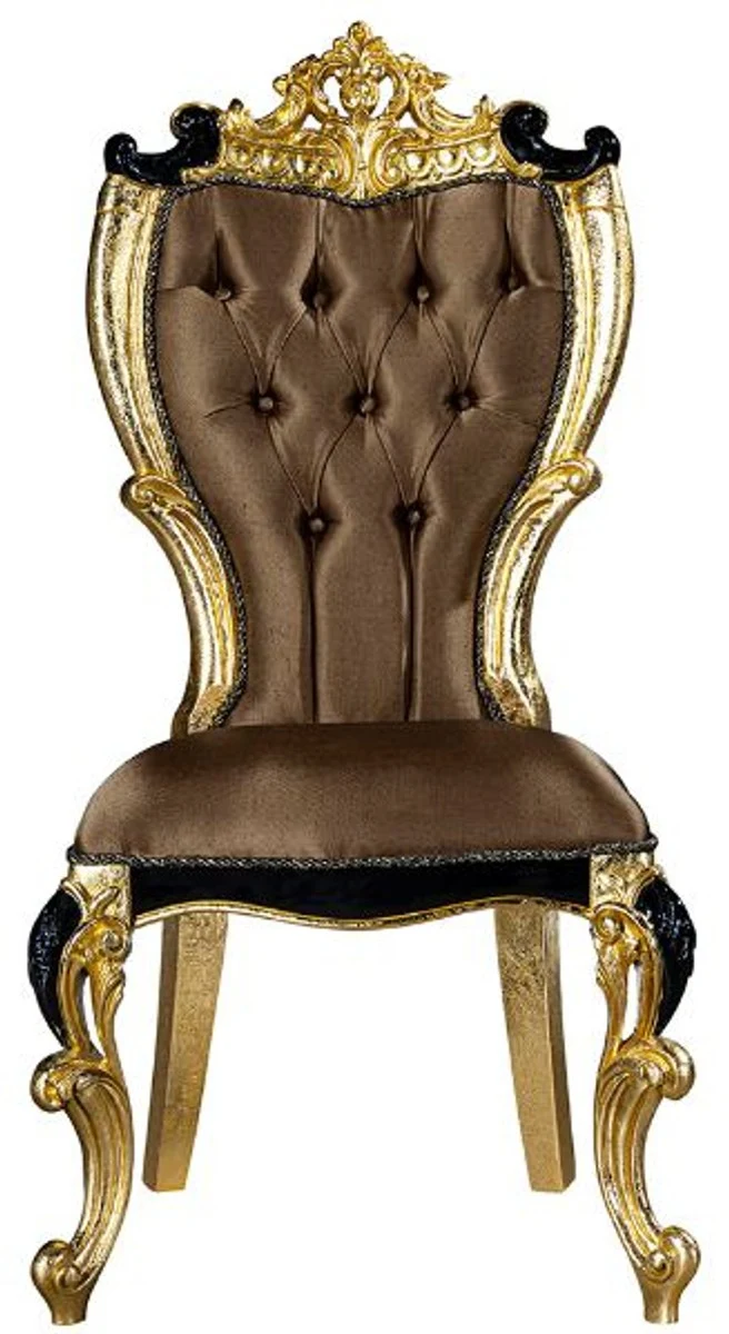 Casa Padrino Luxus Barock Esszimmer Set Braun / Schwarz / Gold - 1 Esstisch & 6 Esszimmerstühle - Prunkvolle Esszimmer Möbel im Barockstil