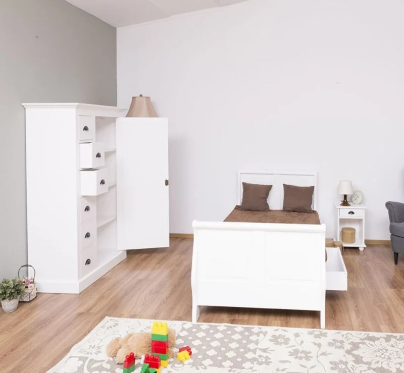 Casa Padrino Landhausstil Massivholz Kinderzimmer Möbel Set Weiß - 1 Einzelbett & 1 Kleiderschrank & 1 Nachttisch - Landhausstil Möbel