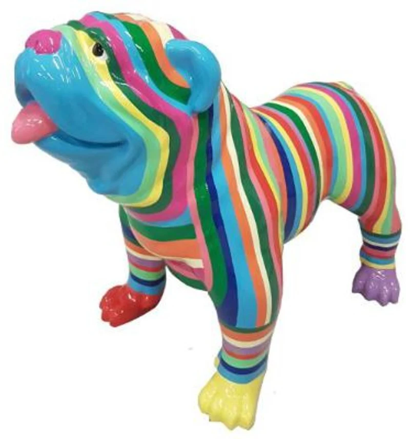 Casa Padrino Designer Dekofigur Hund Bulldogge Mehrfarbig Gestreift 90 x H. 74 cm - Wetterbeständige Deko Skulptur - Wohnzimmer Deko - Garten Deko - Designer Deko Tierfigur
