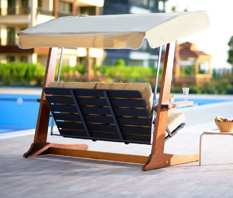 Casa Padrino Luxus Hollywood Schaukel Cremefarben / Braun - Moderne Wetterfeste Garten Schaukel mit Sonnendach - Garten Terrassen Hotel Möbel - Luxus Kollektion