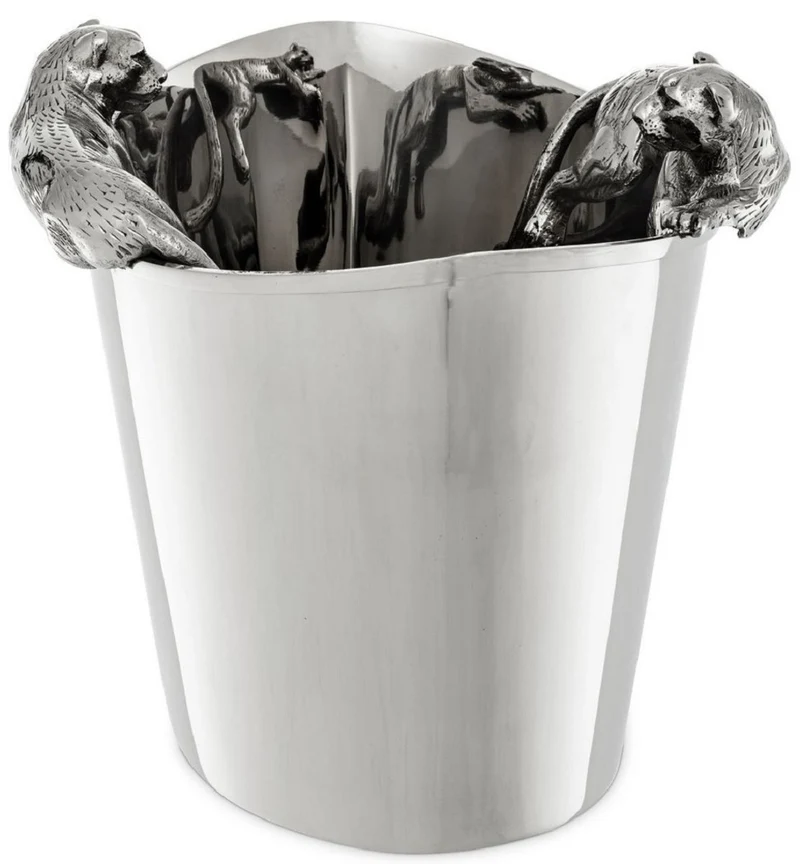 Casa Padrino Luxus Edelstahl Weinkühler mit 2 Messing Tragegriffen Silber 25,5 x 25,5 x H. 23 cm - Hotel Restaurant Gastronomie Accessoires