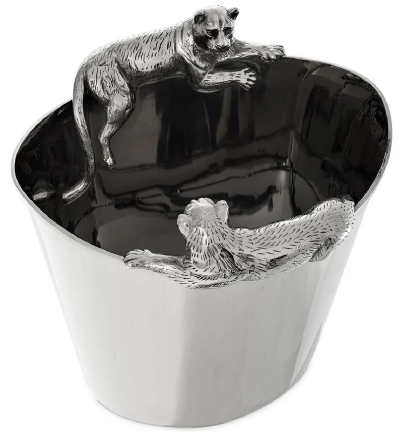 Casa Padrino Luxus Edelstahl Weinkühler mit 2 Messing Tragegriffen Silber 25,5 x 25,5 x H. 23 cm - Hotel Restaurant Gastronomie Accessoires