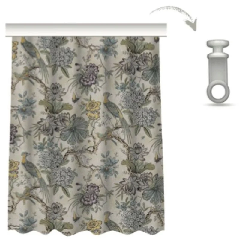 Casa Padrino Luxus Vorhang Set Blumen & Vögel Hellbeige / Mehrfarbig 250 x H. 290 cm - Bedruckte Leinen & Samt Vorhänge - Ösenvorhänge - Schiebevorhänge - Wohnzimmer Schlafzimmer Vorhänge